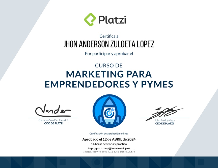 Diploma del Curso de Marketing para Emprendedores y PyMes