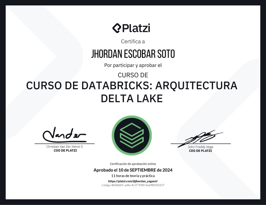 Diploma del Curso de Databricks: Arquitectura Delta Lake