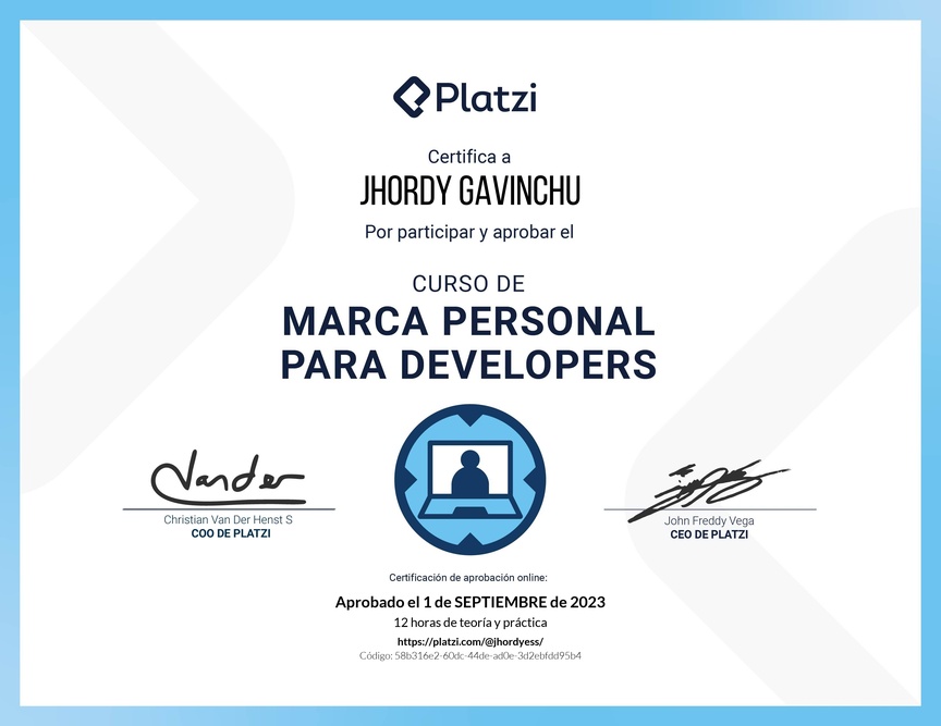 Diploma del Curso de Marca Personal para Developers