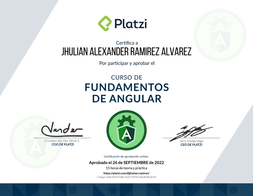 Diploma del Curso de Fundamentos de Angular