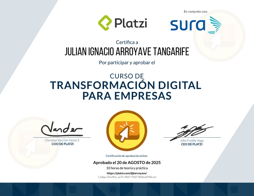 Diploma del Curso de Transformación Digital para el Crecimiento de tu Empresa
