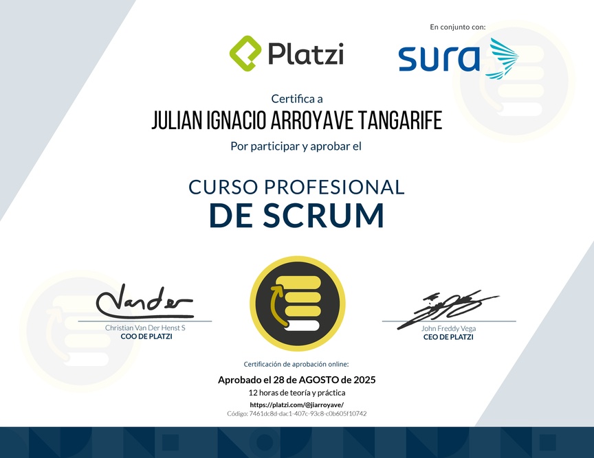 Diploma del Curso Profesional de Scrum