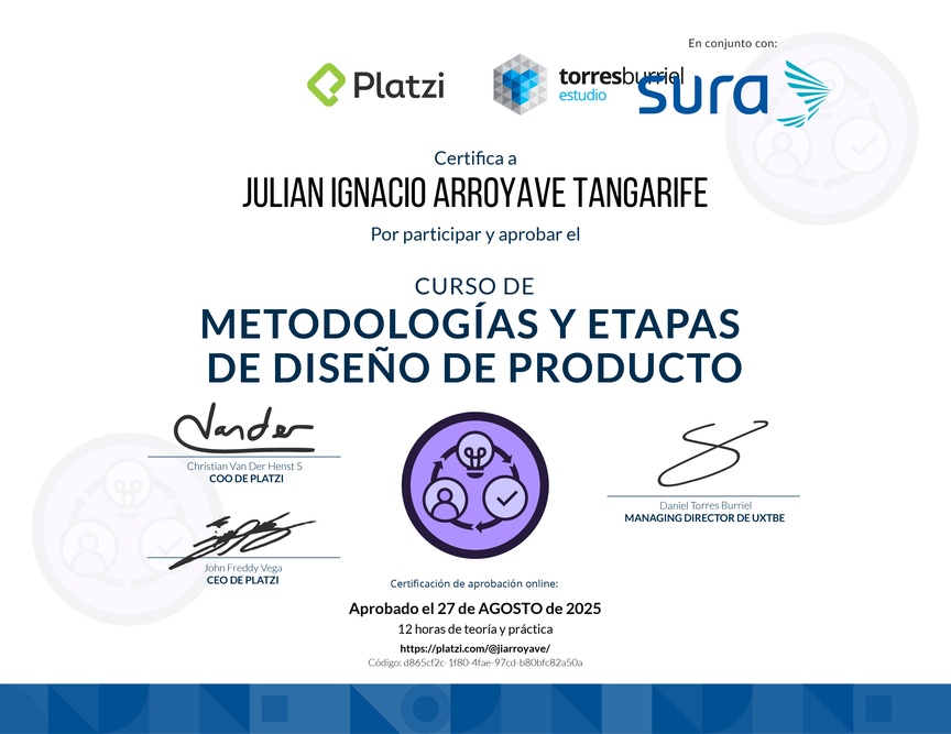 Diploma del Curso de Metodologías de Diseño de Productos Digitales