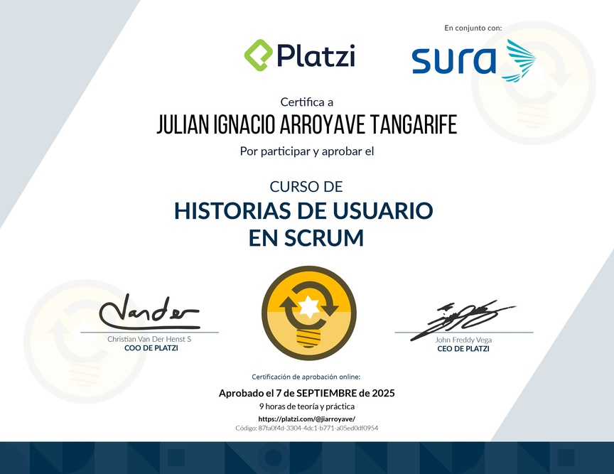 Diploma del Curso de Historias de Usuario en Scrum
