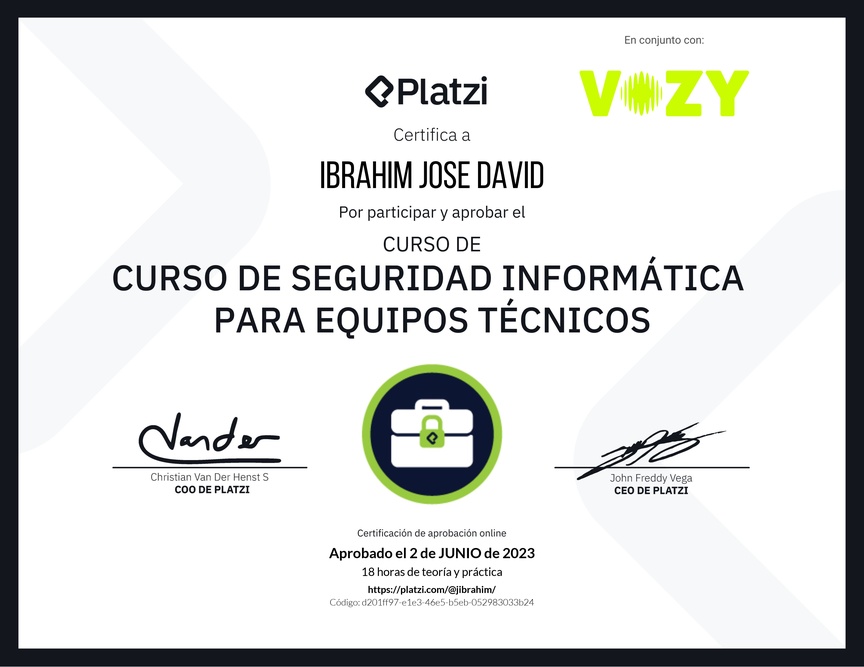 Diploma del Curso de Seguridad Informática para Equipos Técnicos