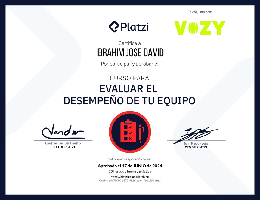 Diploma del Curso para Evaluar el Desempeño de tu Equipo