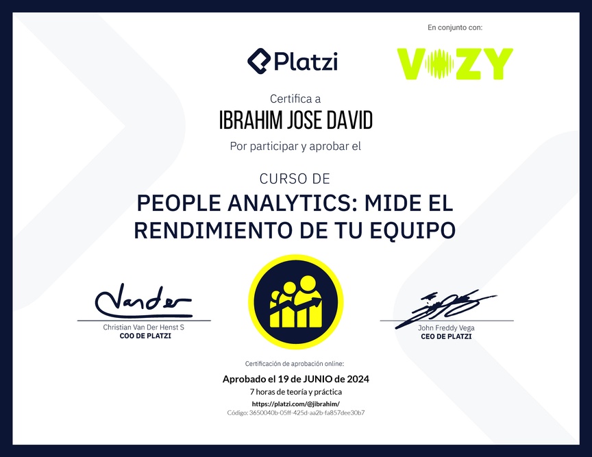 Diploma del Curso de People Analytics: Mide el Rendimiento de tu Equipo