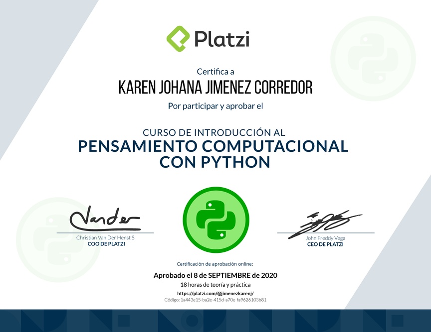 Diploma del Curso de Introducción al Pensamiento Computacional con Python