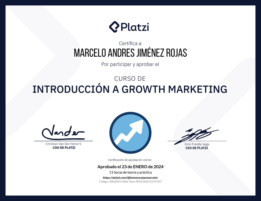 Diploma del Curso de Growth Marketing para Startups: Técnicas y Enfoques -2023
