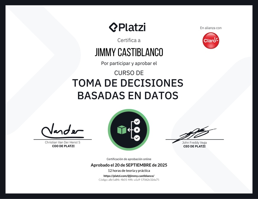 Diploma del Curso de Toma de Decisiones Basadas en Datos