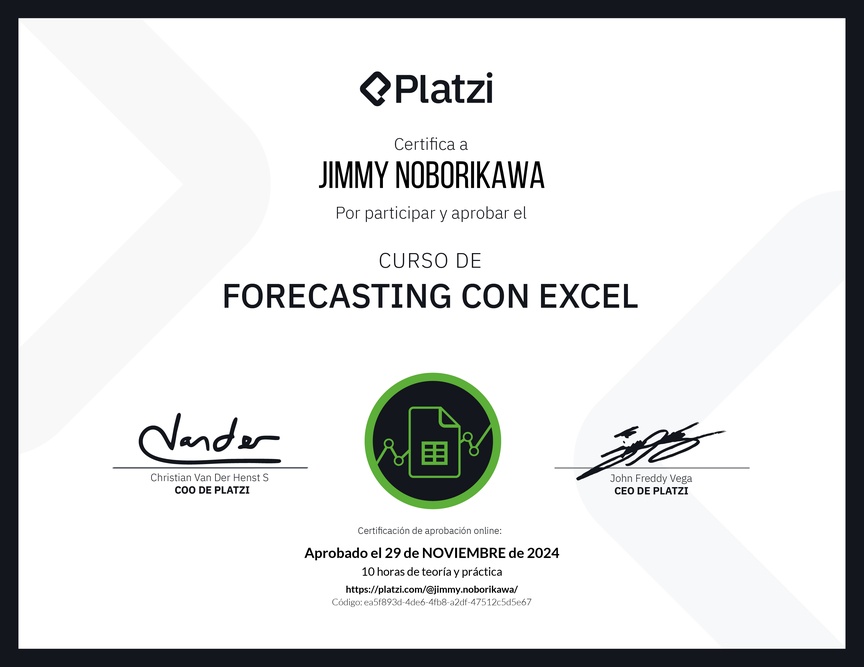 Diploma del Curso de Forecasting con Excel