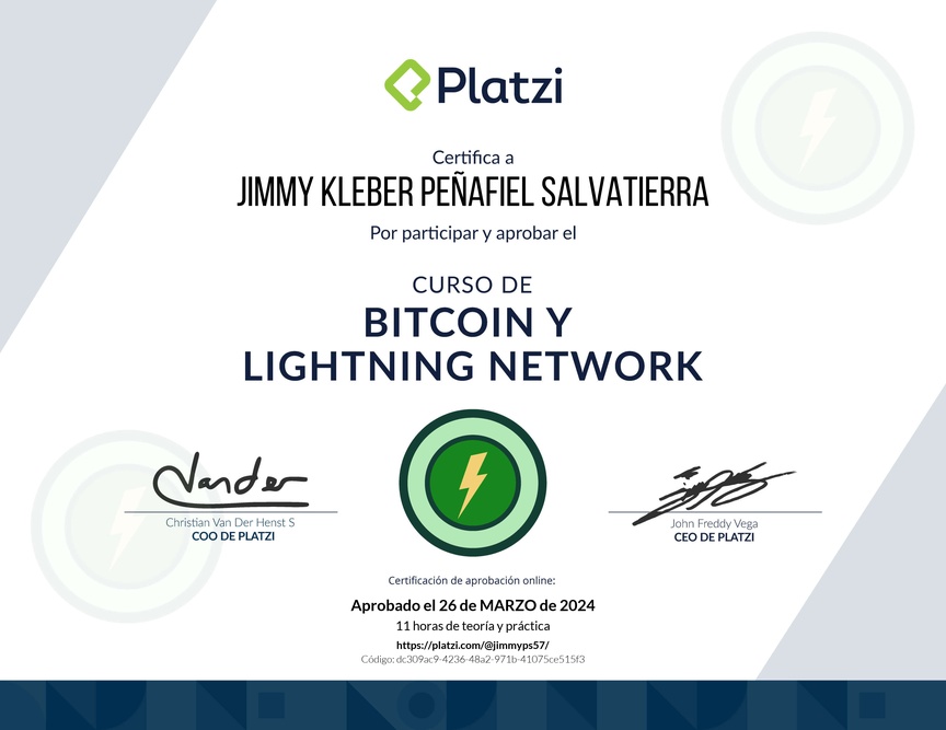 Diploma del Curso de Bitcoin y Lightning Network