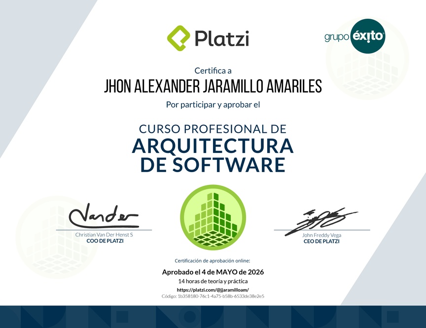 Diploma del Curso Profesional de Arquitectura de Software