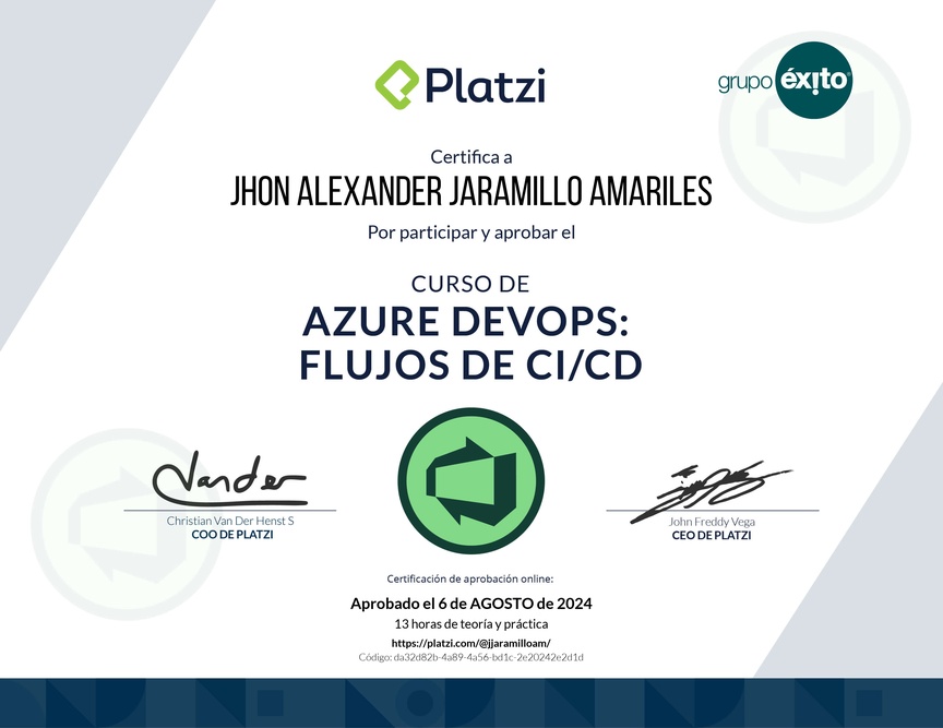 Diploma del Curso de Azure DevOps: Flujos de CI/CD