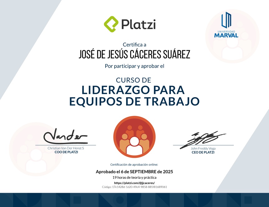Diploma del Curso de Liderazgo para Equipos de Trabajo