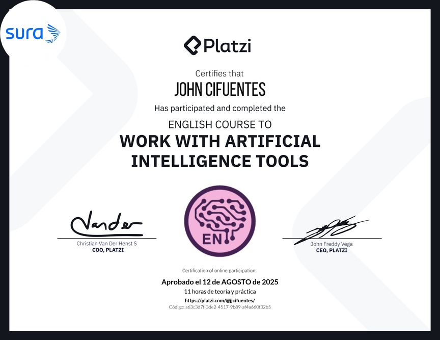 Diploma del Curso de Inglés para el Uso de Inteligencia Artificial