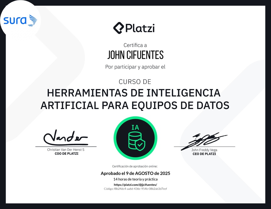 Diploma del Curso de Herramientas de Inteligencia Artificial para Equipos de Datos