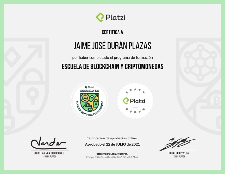 Diploma de la Ruta de Aprendizaje de Blockchain y Criptomonedas