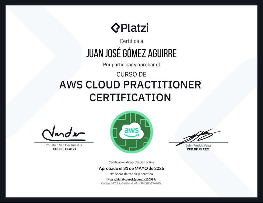 Diploma del Curso AWS Cloud Practitioner Certification