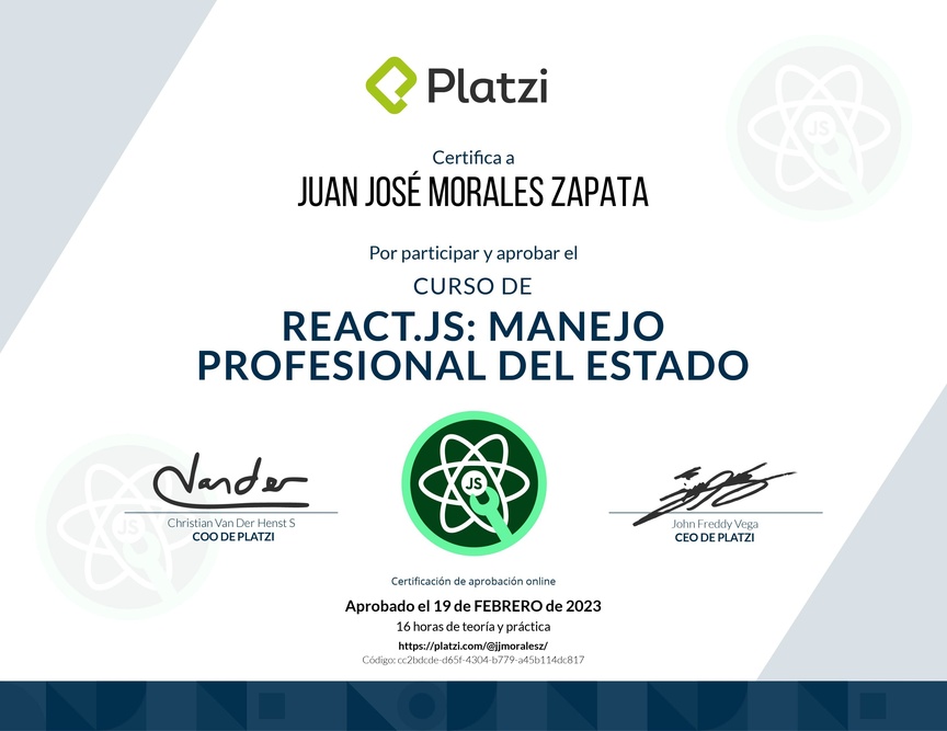 Diploma del Curso de React.js: Manejo Profesional del Estado