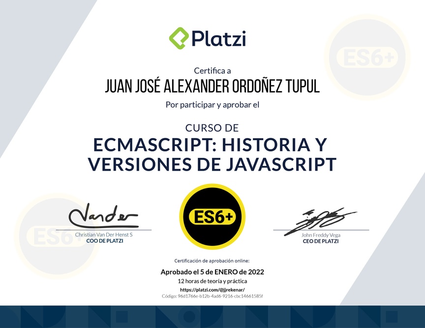 Diploma del Curso de ECMAScript 6+
