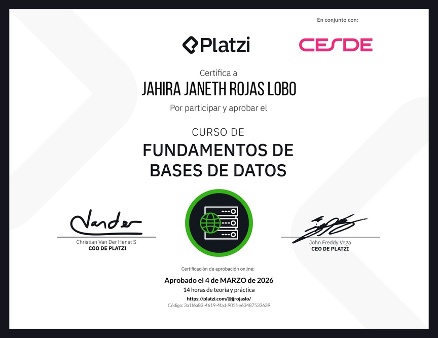 Diploma del Curso de Fundamentos de Bases de Datos