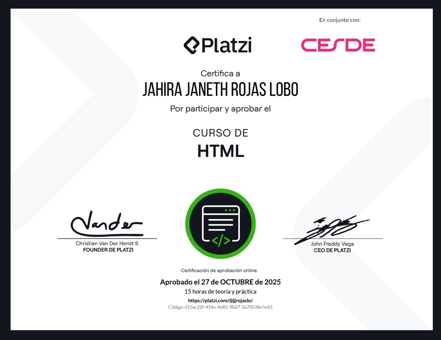 Diploma del Curso de HTML