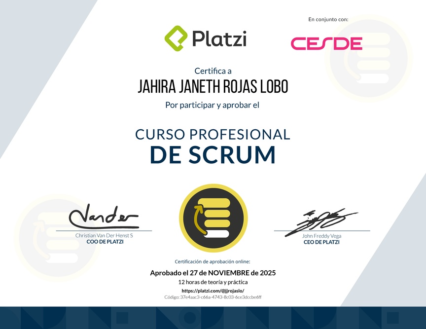 Diploma del Curso Profesional de Scrum