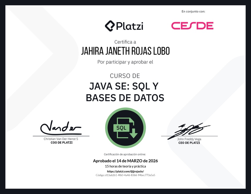 Diploma del Curso de Java SE: SQL y Bases de Datos