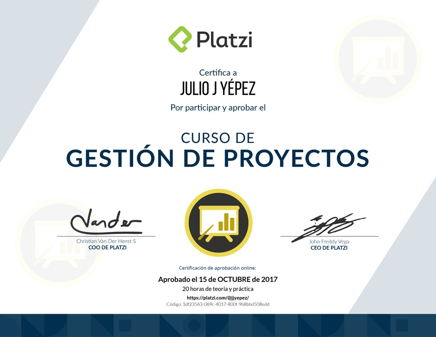 Diploma del Curso de Gestión de Proyectos 2017