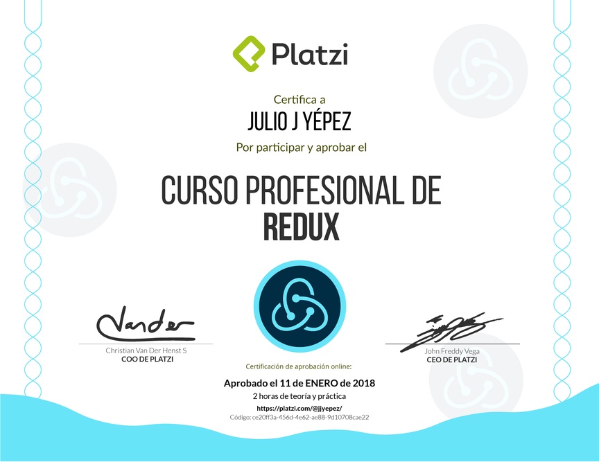 Diploma del Curso de Redux 2018