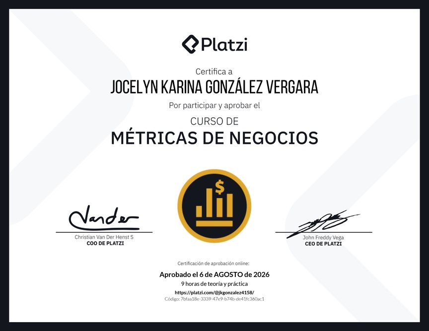Diploma del Curso de Métricas Esenciales de Negocio