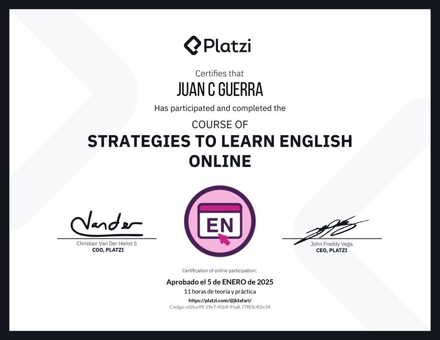 Diploma del Curso Gratis de Estrategias para Aprender Inglés en Línea