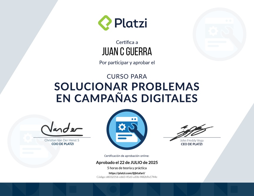 Diploma del Curso para Solucionar Problemas en Campañas Digitales