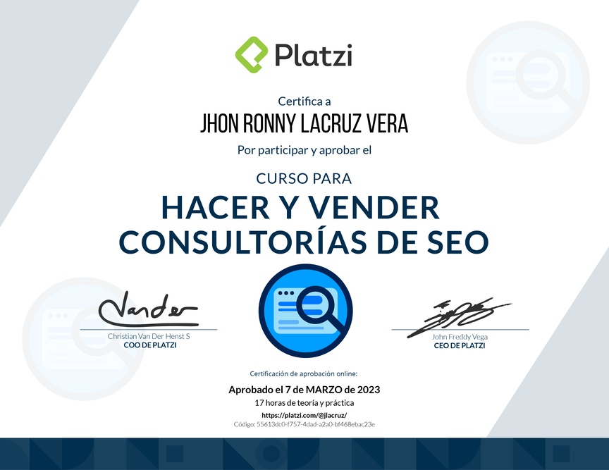 Diploma del Curso de Desarrollo de Consultorías SEO