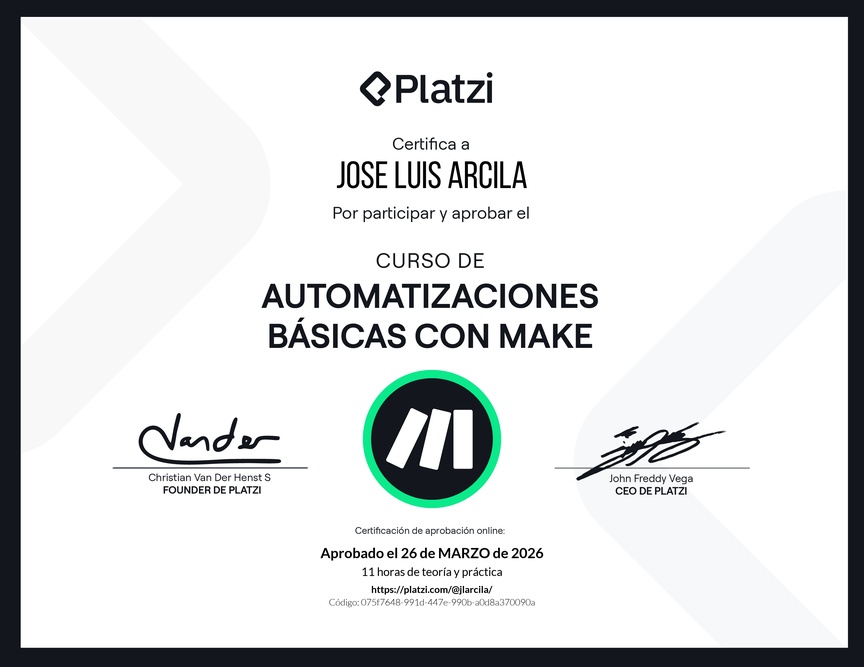 Diploma del Curso de Automatizaciones Básicas con Make