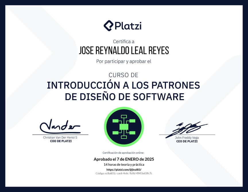 Diploma del Curso de Introducción a los Patrones de Diseño de Software