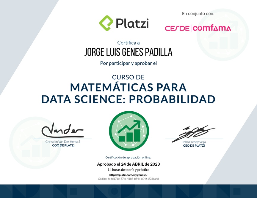 Diploma del Curso de Matemáticas para Data Science: Probabilidad