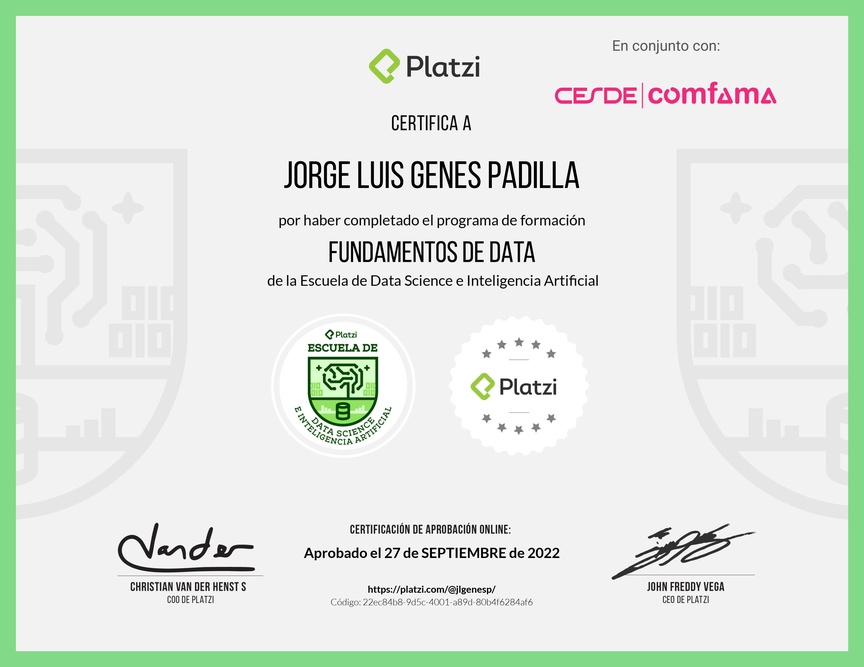 Diploma de la Ruta de Aprendizaje de Fundamentos de Data e Inteligencia Artificial