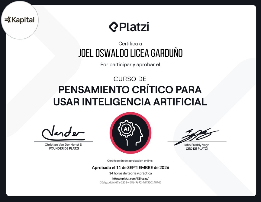 Diploma del Curso de Pensamiento Crítico para usar Inteligencia Artificial