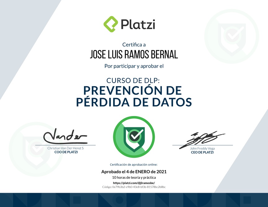 Diploma del Curso de DLP: Prevención de Pérdida de Datos