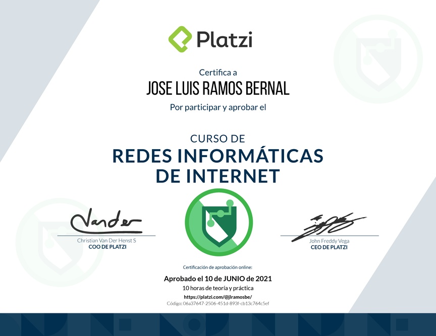 Diploma del Curso de Redes Informáticas de Internet