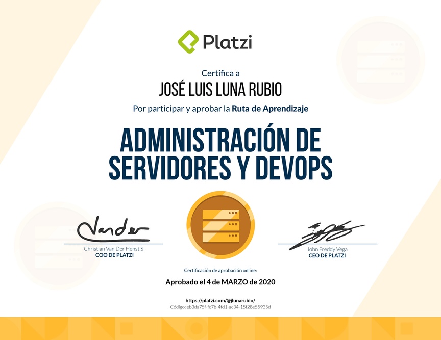 Diploma de la Ruta de Aprendizaje de Administración de Servidores y DevOps