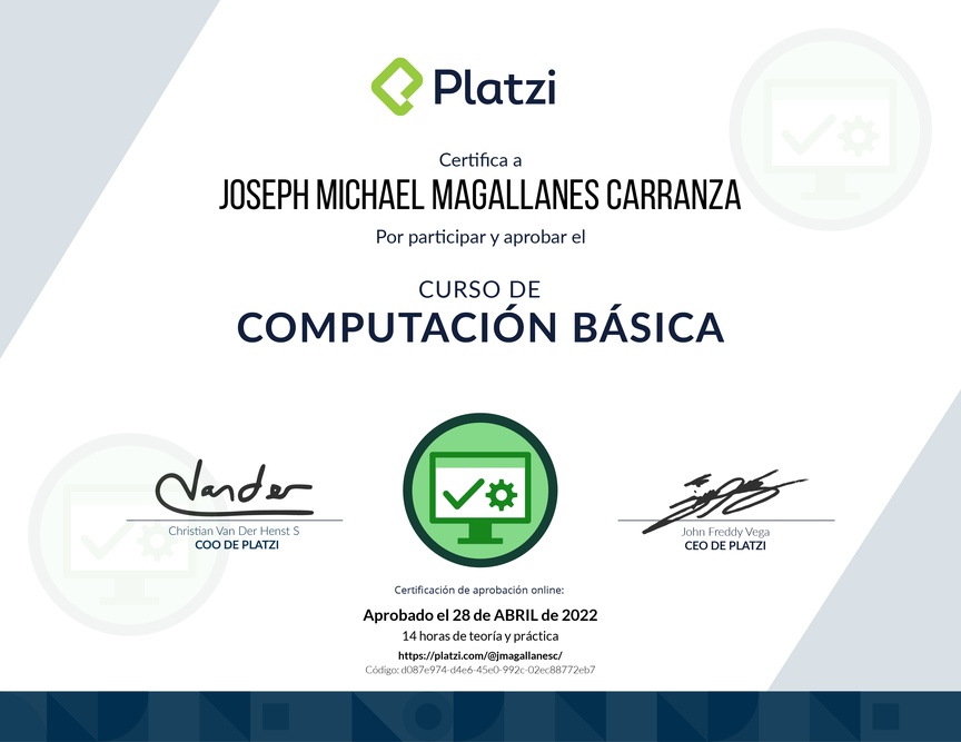 Diploma del Curso Básico de Computadores e Informática