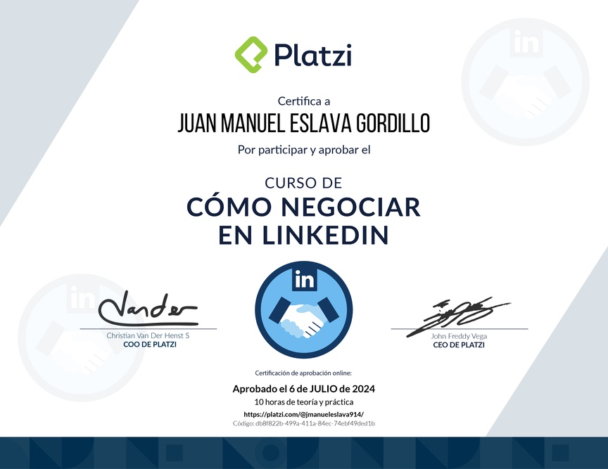 Diploma del Curso de Cómo Negociar en LinkedIn