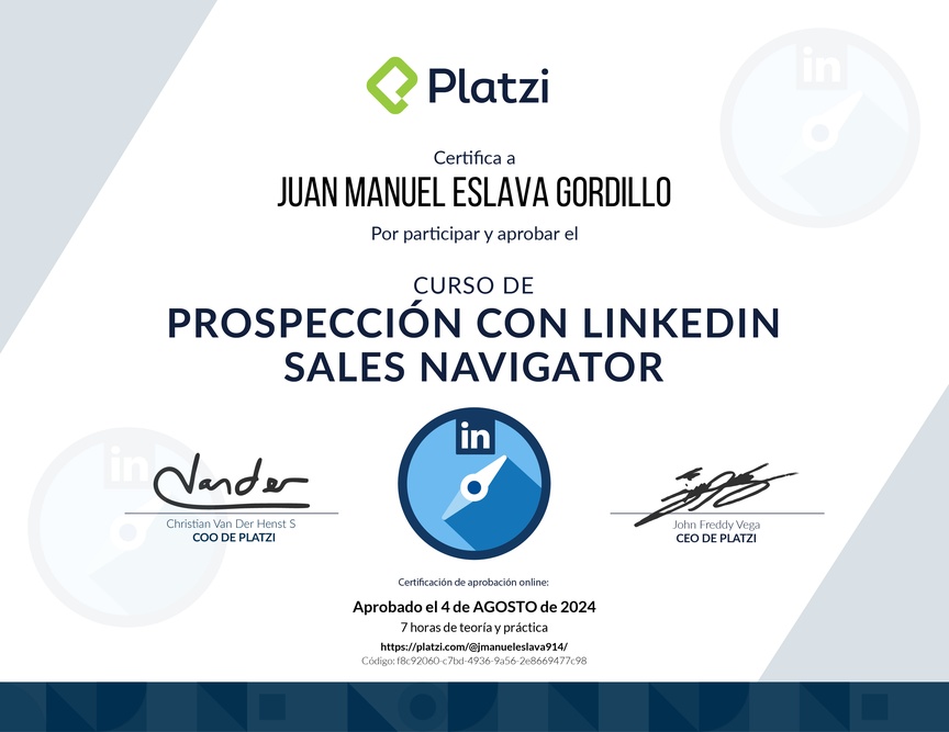 Diploma del Curso de Prospección con LinkedIn Sales Navigator