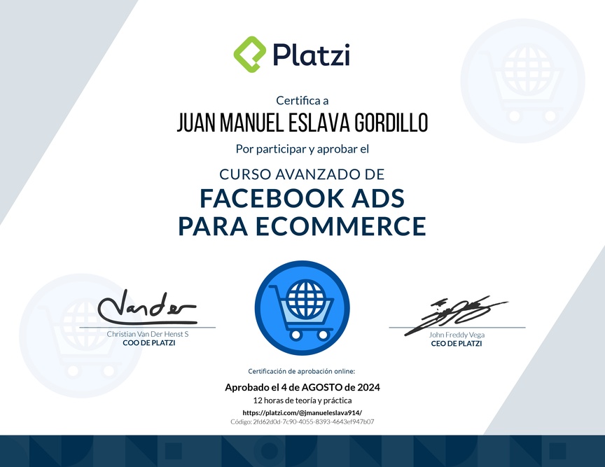 Diploma del Curso de Gestión de Campañas en Facebook Ads para E-Commerce