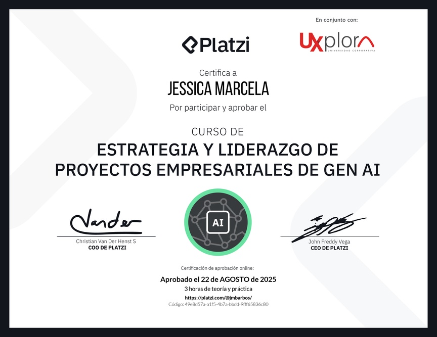 Diploma del Curso de Estrategia y Liderazgo de Proyectos Empresariales de Gen AI