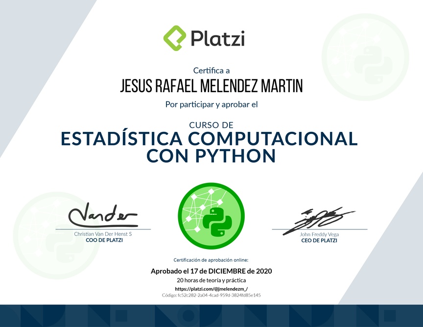 Diploma del Curso de Estadística Computacional con Python