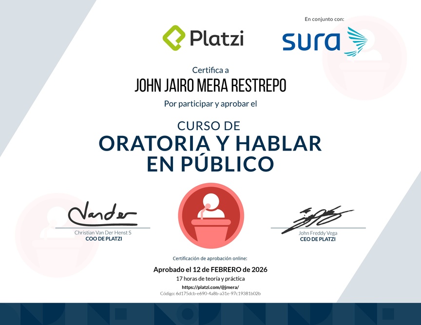Diploma del Curso de Oratoria para Hablar en Público